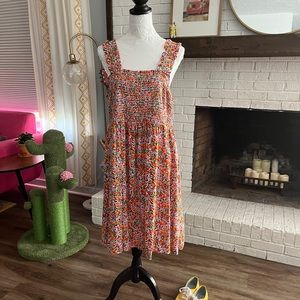 Smocked Floral Sundress or Cover up Bright and Floral 1X